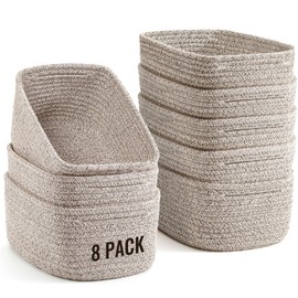 8 Pack Small Storage Baskets for Organizing, Woven Rope Bins for Bathroom, Closet, Shelf Organizer, Cute Cube Decorative Box for Towels, Baby Nursery, Toys, Gift Empty Baskets - 11.5"x7.5"x4.7"-Brown