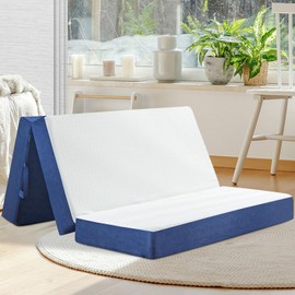 CYMULA Folding Mattress Full Size,4 inch Memory Foam Tri Fold Mattress,Portable Folding Mattress with Washable Cover, Foldable Mattress Topper Full Camping,Guest (52"×73"×4")