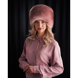 Futrzane Siberian Cossack Hat - Russian Fur Hats for Women - Fluffy Winter Hat (L, Pink Siberian)