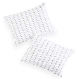 Wake In Cloud - Striped Pillow Cases, Ticking Stripe Vertical Pinstripe Farmhouse Pattern Printed, Set of 2 Soft Pillowcases Pillow Shams Covers, Gray White, Standard Size 20x26 Inches