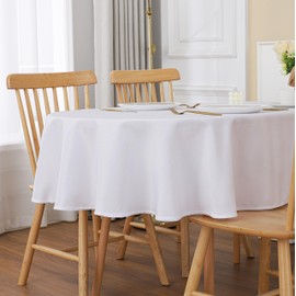 FANTELOO Oval Tablecloth 52x70 inch Fabric Washable Table Cloth Pure White Table Cover for Kitchen Dinning Table and Party Wedding Tabletop Decoration White