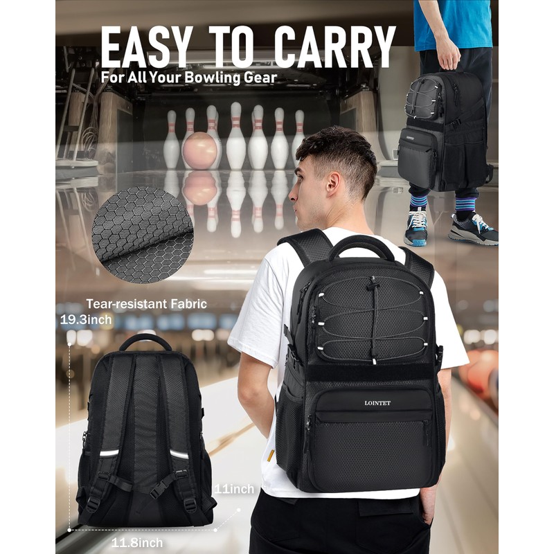 LOINTET Bowling Ball Bag, Single Bowling Backpack with Shoe Totes
