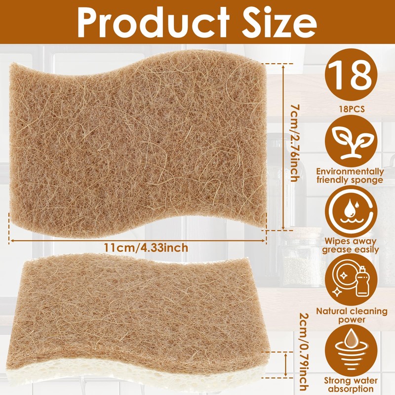 18 Pack Natural Sponges Eco-Friendly Dish Sponge for Odor Free