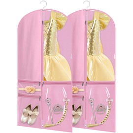 KIMBORA Costume Dance Garment Bag with 3 Clear Zipper Pockets for Suits Dress Cover, Travel Storage & Competitions, Set of 2 (Pink)