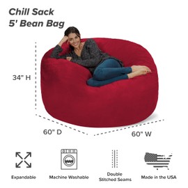 Chill Sack Bean Bag Chair: Giant 5' Memory Foam Furniture Bean Bag - Big Sofa with Soft Micro Fiber Cover - Cinnabar