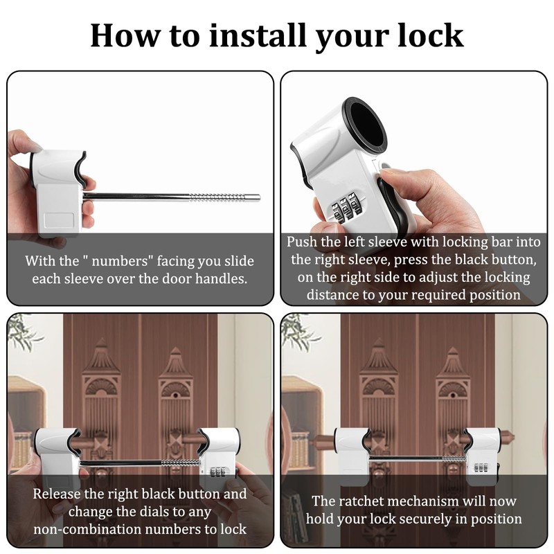 French Door Security Lock, 3-Digit Zinc Alloy Double Door Handle