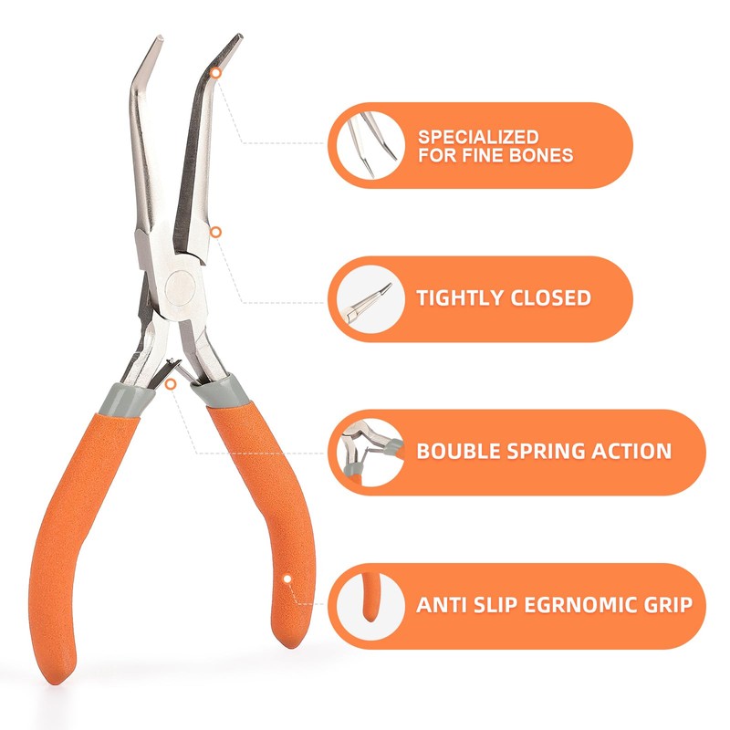 SIDAZON Fish Bone Pliers/Tweezers 6 Inches Bent nose pliers Curved