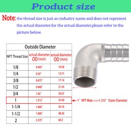 SNUTUYA 304 Stainless Steel 1" Hose Barb x 1" Male NPT 90 Degree Elbow- Home Brew Pipe Fitting，lead-free，2 pcs…
