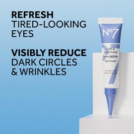 No7 Lift & Luminate Triple Action Under Eye Cream - Dark Circles Under Eye Treatment with Vitamin C & Collagen Peptide Technology - Helps Reduce Puffiness, Bags & the Appearance of Wrinkles (0.5 Oz)