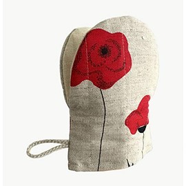 Linen Oven Glove Poppy Print Image Medium Hands