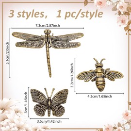WEBEEDY 3 Styles Brass Butterfly Dragonfly Bee Figurines Gold Animal Figurines Mini Brass Animal Insects Statues Pond Landscaping Decorative Table Garden Indoor Outdoor Home Decor Unique Birthday Gift