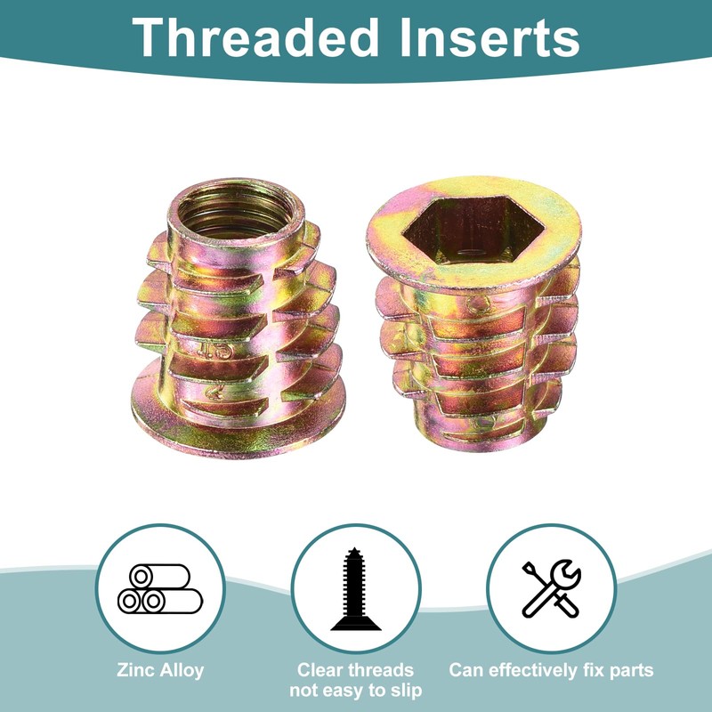 sourcing map 70Pcs Threaded Inserts, M8-1.25x15 Zinc Alloy Hex-Flanged Nut