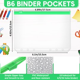 Gersoniel 40 Pieces 6 Ring Binder Zipper Pouch, 6 Hole Binder Pockets with Zipper Bulk Binder Folders Plastic Binder Pouch Loose Leaf Bags Waterproof PVC Document Filing Bag(Colorful, B6)
