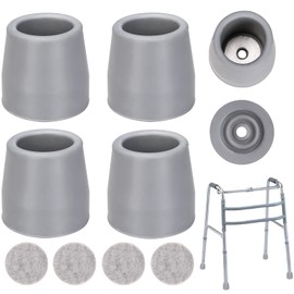 Dexspoeny 8Pcs Rubber Walker Tips Set 1 & 1/8 in Heavy Duty Replacement, 4 Gray Non Slip Cane Tips and 4 Walker Pads,Universal Shaft Walker Accessory for Walking Sticks,Shower Chairs,Commodes,Canes L
