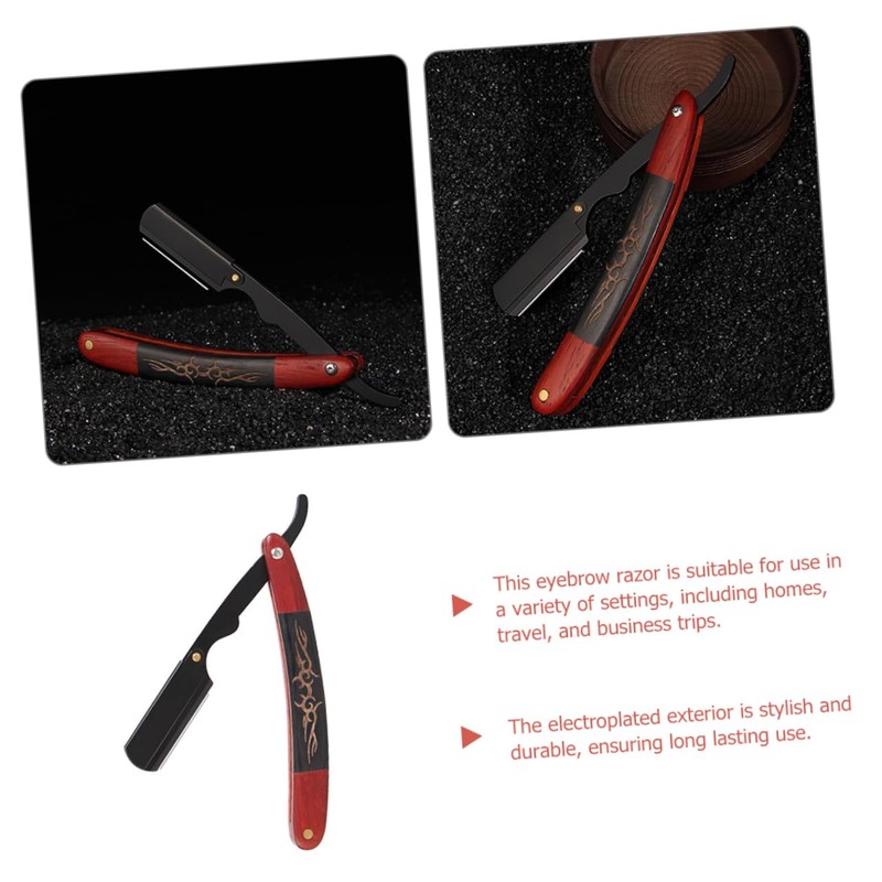 FRCOLOR Stainless Steel Barber Blade Holder Ebony Handle Traditional Shaving