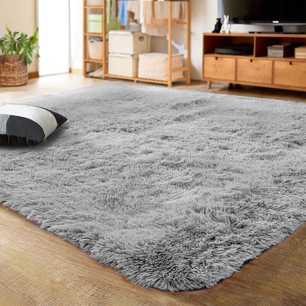 LOCHAS Area Rugs for Living Room, Fluffy Shaggy Super Soft Carpet Suitable as Bedroom Rug Nursery Rugs Kids Mat, Large Floor Mat Furry Plush Rug for Home Decor 90 X 150cm Grey