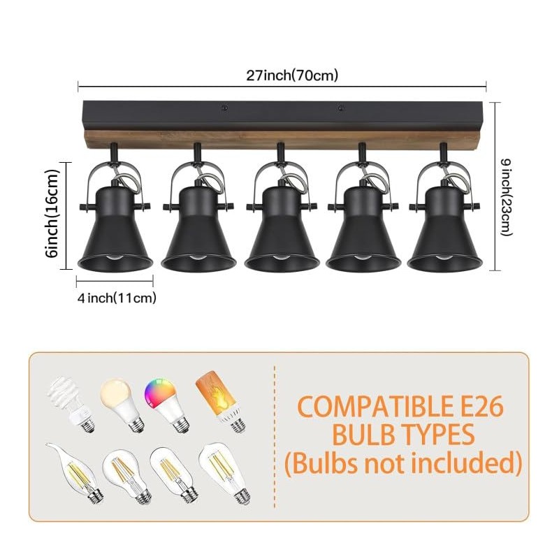 KEESFU 5-Light Track Lighting Kit,Black Semi Flush Mount Ceiling Light