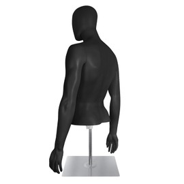 SHAREWIN Male Mannequin with Metal Stand Adjustable Plastic Half Body Display Mannequin Head, for Retail Clothing Shops (Black)