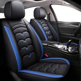 JOYOTO Full Set Car Seat Covers Fit for Ford Focus 2007-2019,Waterproof Pu Leather Car Seat Protector Cushion,Auto Front Rear Seat Covers,Durable&Anti-Scratch,Black&Blue