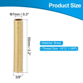 PATIKIL 1/8IP Standard Thread Brass Lamp Pipe Nipple, 10 Pcs 55mm/ 2.2" Length Hollow Tube Adapter Coupler Connector Pipe Fitting Hardware DIY Repair Part for Lamp Lights