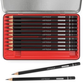 Arteza Professional Drawing Sketch Pencils Set of 12, Medium (6B - 4H), Art Supplies for Drawing Art, Sketching, Shading, Artist Pencils for Beginners & Pro Artists