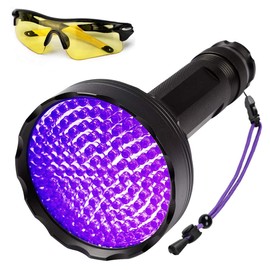 Black Light Torch, 128 LEDs UV Lamp with UV Protective Glasses for Pet Urine Detectors, Black Light Lamp 395 nm UV Light Scorpion Torch Lamp for Fake Banknotes, Urine of Dogs, Cats