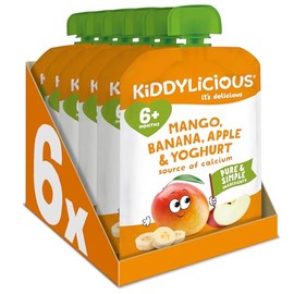 Kiddylicious Mango, Banana & Apple Pouches - Delicious Pouches for Babies - Suitable for 6+ Months - 100g x 6 Packs