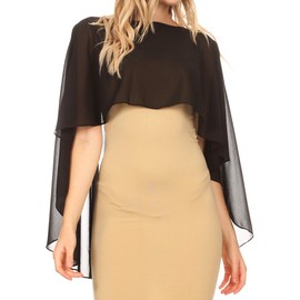 Sakkas 1921 - Anya Women's Soft Chiffon Wedding Bridesmaid Bridal Cape Wrap Bolero Shrug - Black - OS