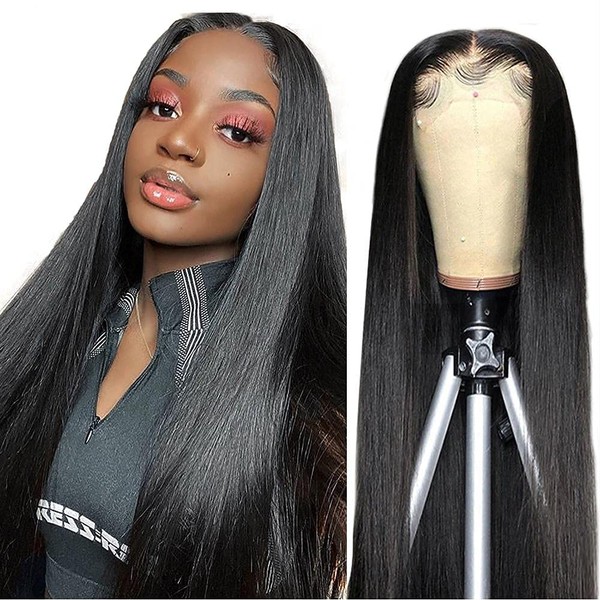 TOOCCI Lace Frontal Wigs Real Hair Straight Wigs for Women 4x4 Straight Lace Closure Wigs Brazilian Real Hair Wigs Black 150% Density with Baby Hair 16 Inches
