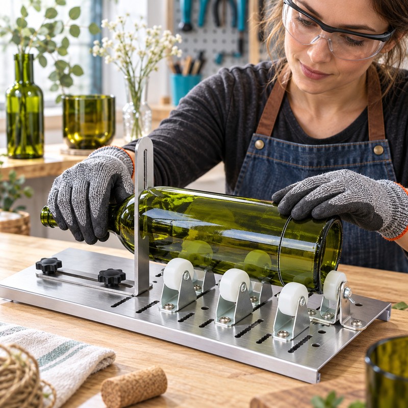 Adjustable Stainless Steel Glass Bottle Cutter Kit with Safety Gloves