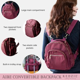 KEDZIE Aire Convertible Backpack Purse Fashion Crossbody Carry On Bag for Women - Burgundy