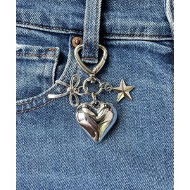 Rikhiua Bow Keychain Bow Bag Charm Heart Star Charm Y2K Keychain for Women Bag Purse (Silver B)