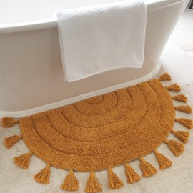Beautiful Boho Rug with Tassels for Your Bathroom - Soft Half Circle 100% Cotton Mat Fits Perfectly Into Your Home - A Cute, Non-Slip and Absorbent Crochet Rug Ideal to Enhance Any Bath/Bedroom Decor