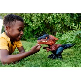 Mattel Jurassic World Dominion Uncaged Ultimate Pyroraptor, Interactive Dinosaur with Lights & Motion in 3 Play Modes