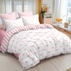 Bow Duvet Cover Queen Size Pink Striped Heart Bedding Set