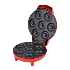 Courant Mini Donut Maker Machine for Holiday, Kid-Friendly, Breakfast or Snack, Desserts & More with Non-stick Surface, Makes 7 Doughnuts, Red