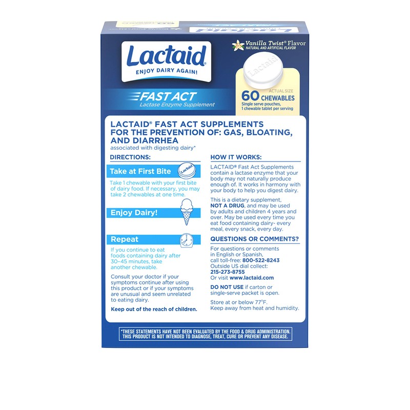 LACTAID Fast Act Chewables Vanilla Twist 60 ea (Pack of