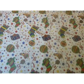 Unbranded Christmas Decorations on White Cotton Fabric (44" Wide x 36" long)