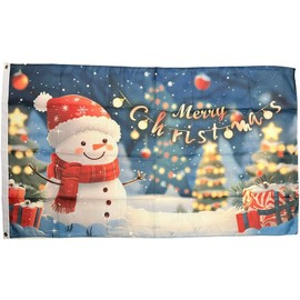 NWFlags Merry Christmas Snowman Blue Flag 5ft x 3ft 75d Premium Polyester Suitable For Flagpoles | Strong Polyester 5x3 foot material flag with Eyelets