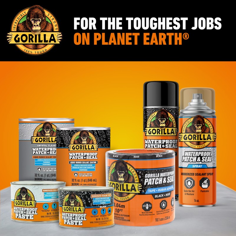 Gorilla Waterproof Patch & Seal Tape, Black Tape, 4" x
