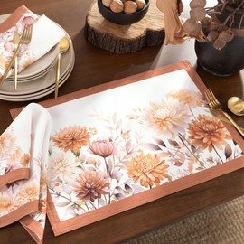 Elrene Home Fashions Autumn Blooms Fall/Thanksgiving Cloth Dining Rectangle Placemats, 13"x19", Set of 4