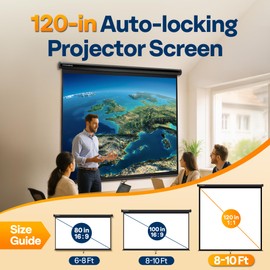 VIVOHOME 120 Inch 1:1 Pull Down Projector Screen, HD 4K Retractable Movie Screen for Indoor Home Theater and Office, Manual Projection Screen with Auto Locking (84Wx84H Inch Display Area)