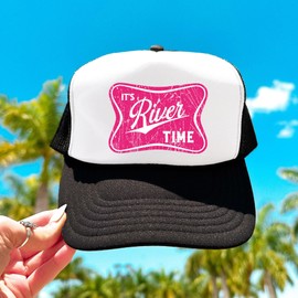 It's River Time Trendy Summer Trucker Hat Classic 5 Panel Mesh Snap Back White/Black Trucker Hat