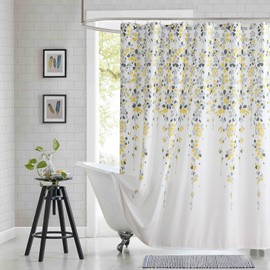 BESTRIPES Fabric Floral Shower Curtain, Yellow and Gray Flower Shower Curtains for Bathroom, Waterproof Bathroom Curtains, 72" W x 72" H