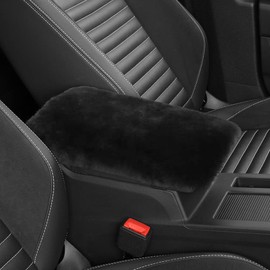 IRIWOOL Sheepskin Armrest Cover Auto Center Armrest Cover Car Soft Console Pad, Fluffy Wool Auto Center Console Cover for Most Car Arm Rest Decoration Protector 7 x 13 Inch (Shearling, Dark Gray)