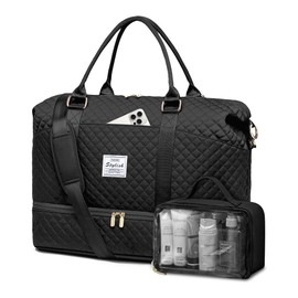 Women Weekender Travel Duffle Bags: Duffel Overnight Bag with Shoe Compartment Large Carry on Tote Bag Toiletry Bag Weekend Yoga Gym Bags with Wet Pocket Hospital Bags for Labor and Delivery Black
