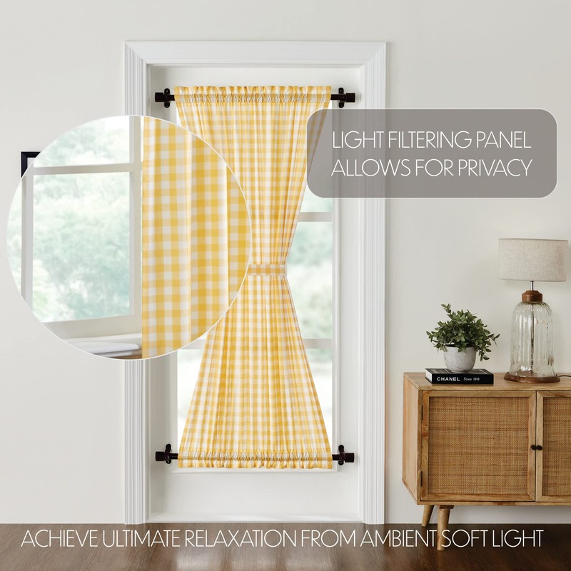 VHC Brands Annie Buffalo Check Farmhouse 72"x40" Door Panel Yellow