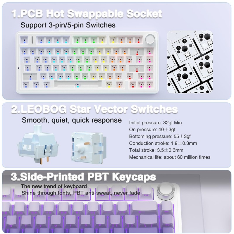 AULA F75 Pro Wireless Mechanical Keyboard,75% Hot Swappable Custom Keyboard,RGB