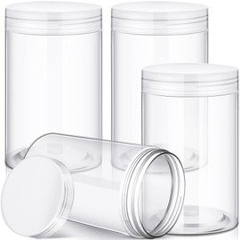 Patelai 4 Pieces Round Wide-mouth Leak Proof Plastic Container Jars with Lids for Travel Storage Makeup Beauty Products Face Creams Oils Salves Ointments DIY Making(12 Ounce,Clear)