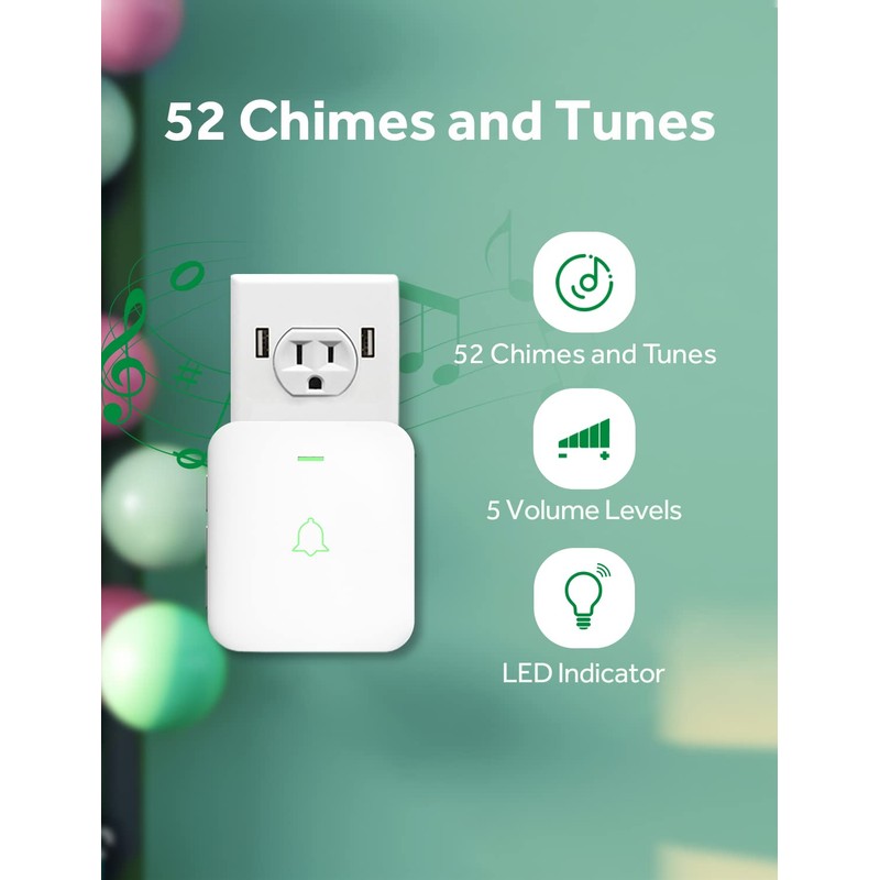 AVANTEK Wireless Doorbell, Mini Waterproof Door Bell Chime Operating at